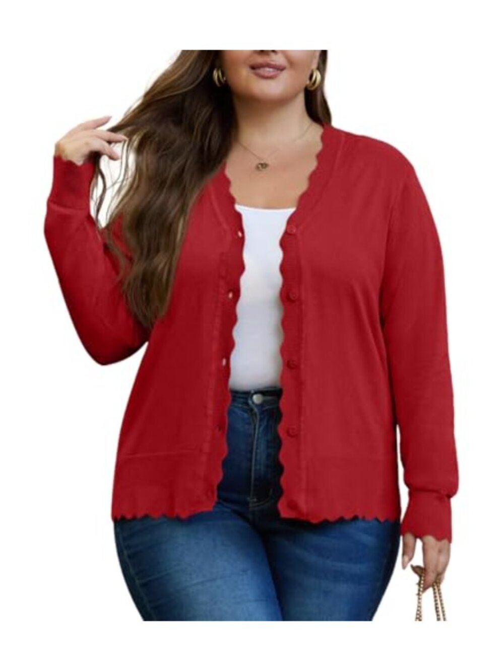 Plus Size Open Front Button Down Knit Cardigan Long Sleeve V-Neck Sweater